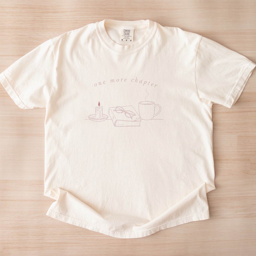 One More Chapter Books and Candle Nightstand Tee